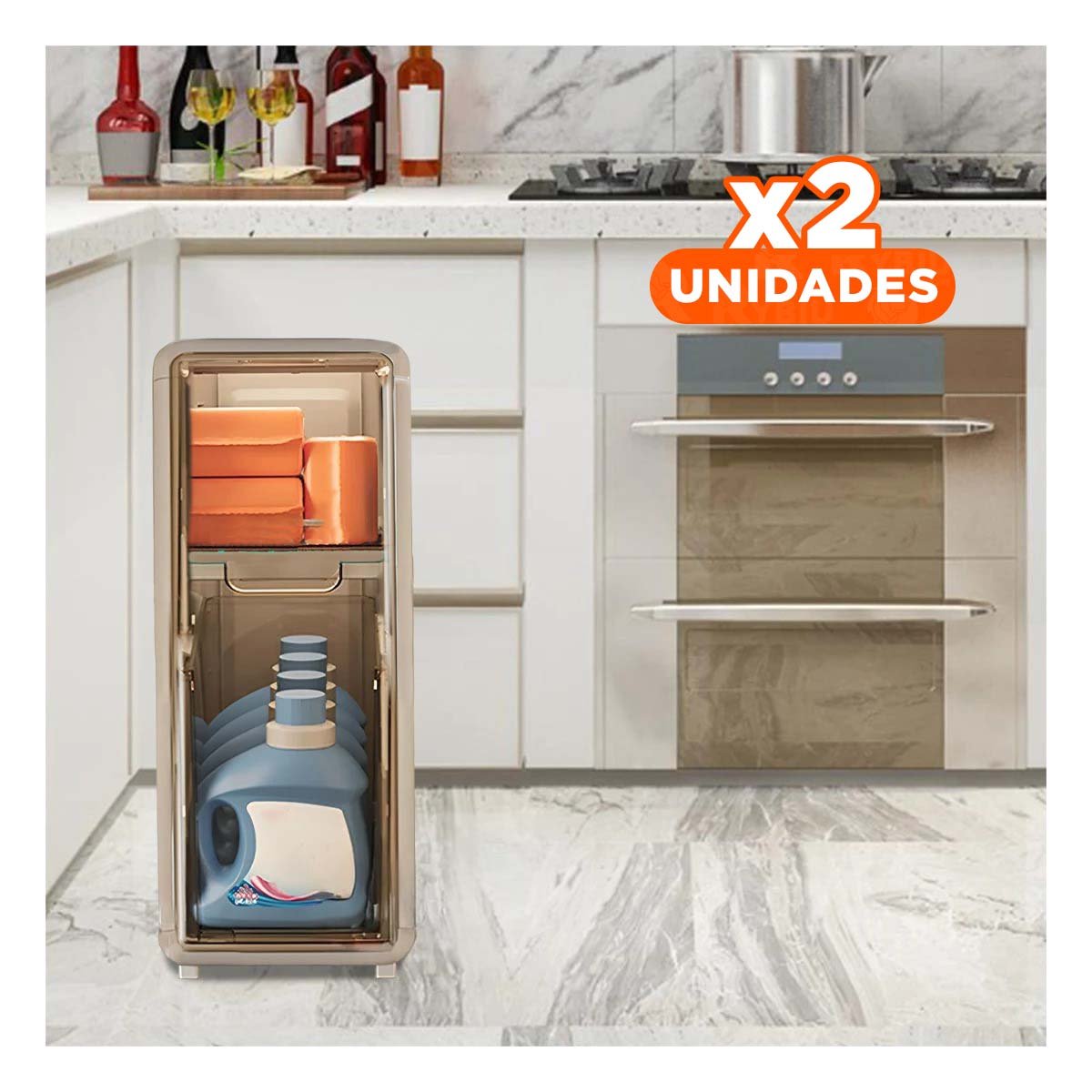 PACK2 MUEBLE AUXILIAR BEIGE DE DOS NIVELES CON PUERTAS PARA ALMACENAJE Y+REGALO STICKER - 1