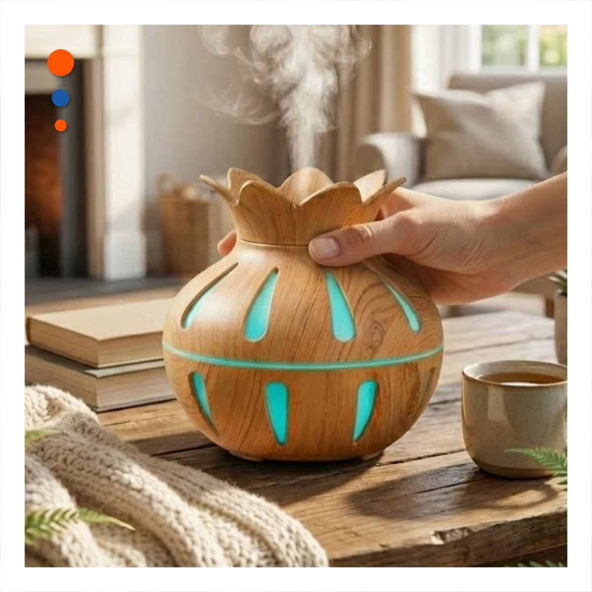DIFUSOR PARA AMBIENTE INTERIOR CON FUNCION HUMIFICADORA FORMA DE FLOR COLOR MADERA CLARO - 1