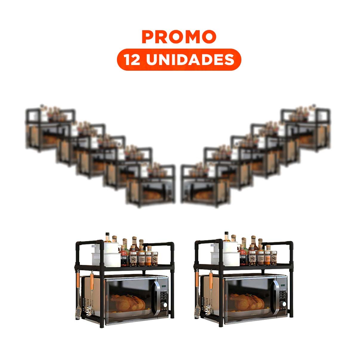 PACK12 RACK ORGANIZADOR DE MICROONDAS CON ASAS 48X26X49CM NEGRO HOGAR EXTRA Y+REGALO STICKER - 1