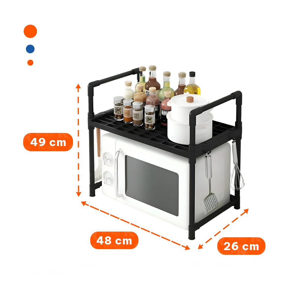 PACK12 RACK ORGANIZADOR DE MICROONDAS CON ASAS 48X26X49CM NEGRO HOGAR EXTRA Y+REGALO STICKER - 4