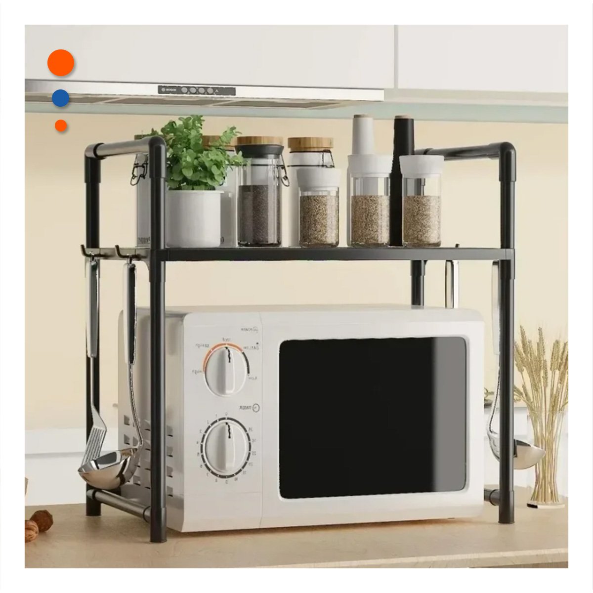 PACK12 RACK ORGANIZADOR DE MICROONDAS CON ASAS 48X26X49CM NEGRO HOGAR EXTRA Y+REGALO STICKER - 5