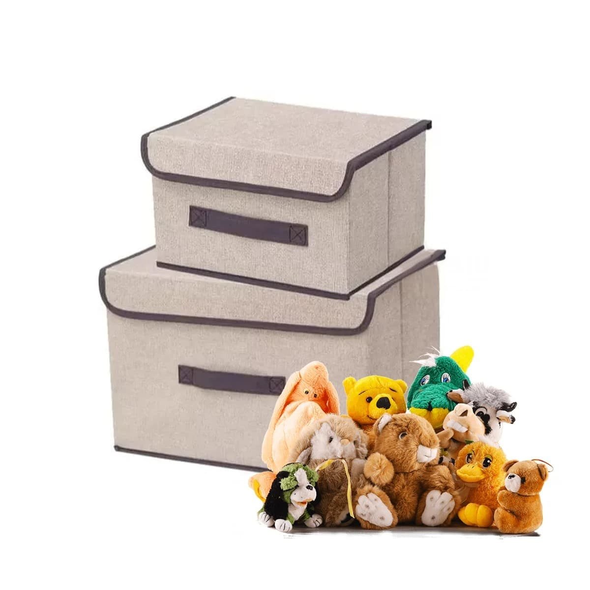 ORGANIZADOR RESISTENTE DE TELA 25X19X16CM BEIGE CON BORDE MARRON PARA GUARDAR YPAPEL REGALO - 1