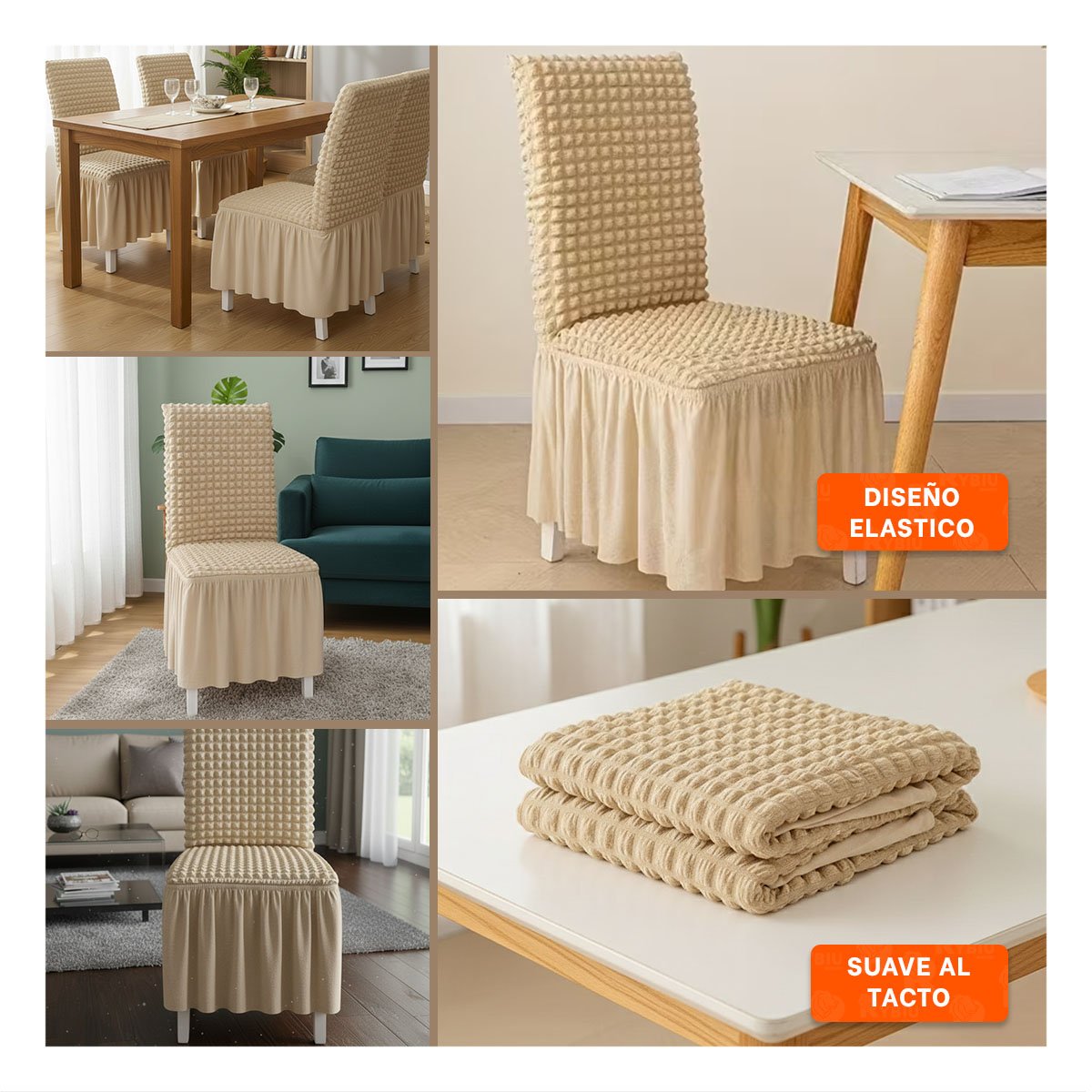 CUBIERTA ELASTICA CON RELIEVE CUADRADO PARA SILLA EN COLOR MARRON CLARO Y+POST IT - 1