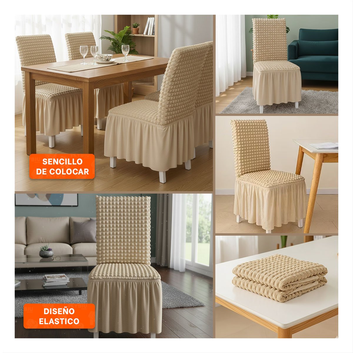 CUBIERTA ELASTICA CON RELIEVE CUADRADO PARA SILLA EN COLOR MARRON CLARO Y+POST IT - 5