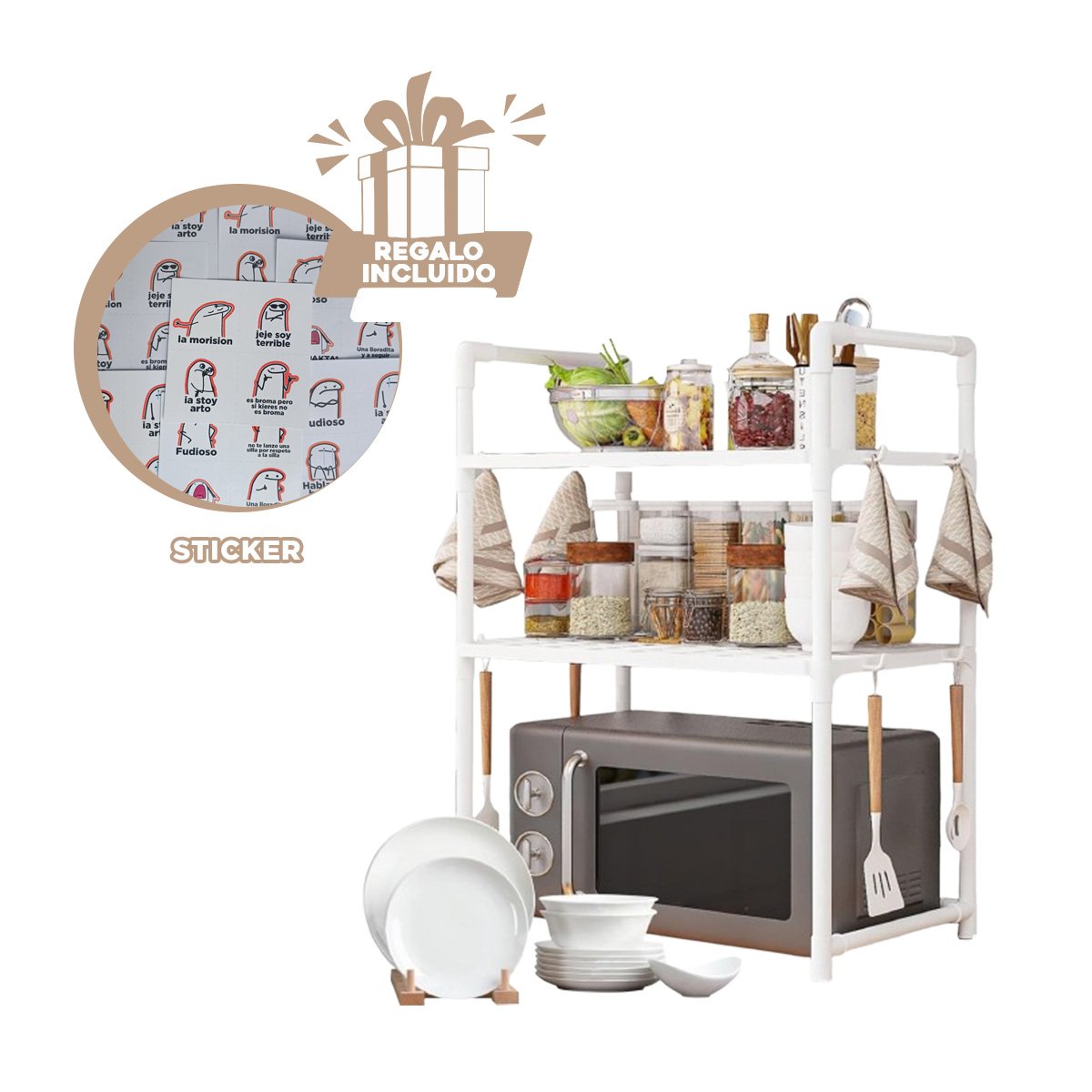 ANAQUEL PARA ORGANIZAR MICROONDAS DE 2 NIVELES CON ASAS BLANCO PARA CASA YREGALO STICKER - 1