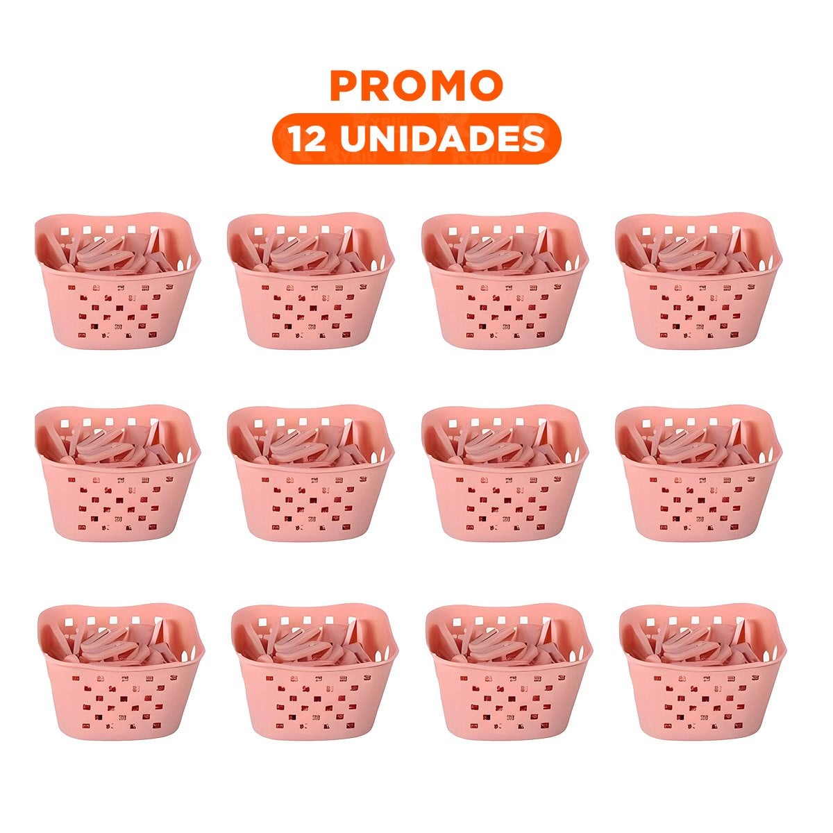 PACK12 CANASTA VERSATIL CON GANCHOS PARA ROPA ROSADO PARA LAVANDERIA Y+REGALO STICKER - 1