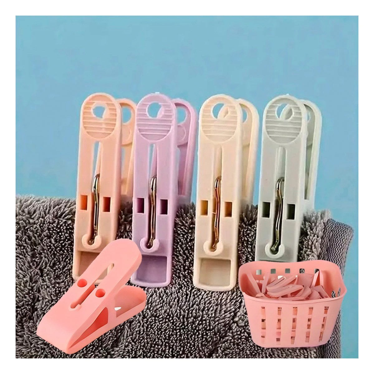 PACK12 CANASTA VERSATIL CON GANCHOS PARA ROPA ROSADO PARA LAVANDERIA Y+REGALO STICKER - 3