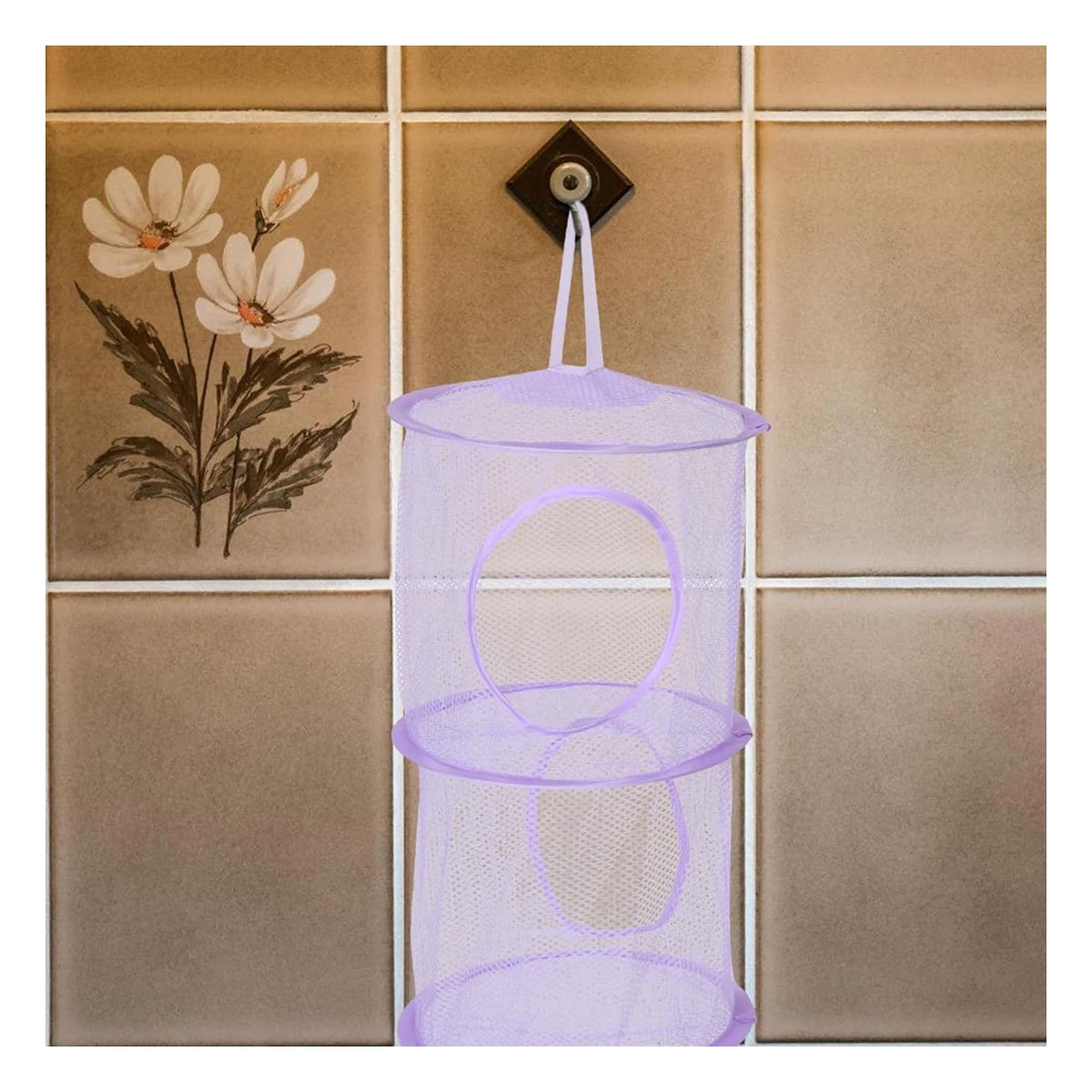 MALLA ORGANIZADORA COLGANTE 3 NIVELES MORADO RESISTENTE USO DIARIO YREGALO STICKER - 2