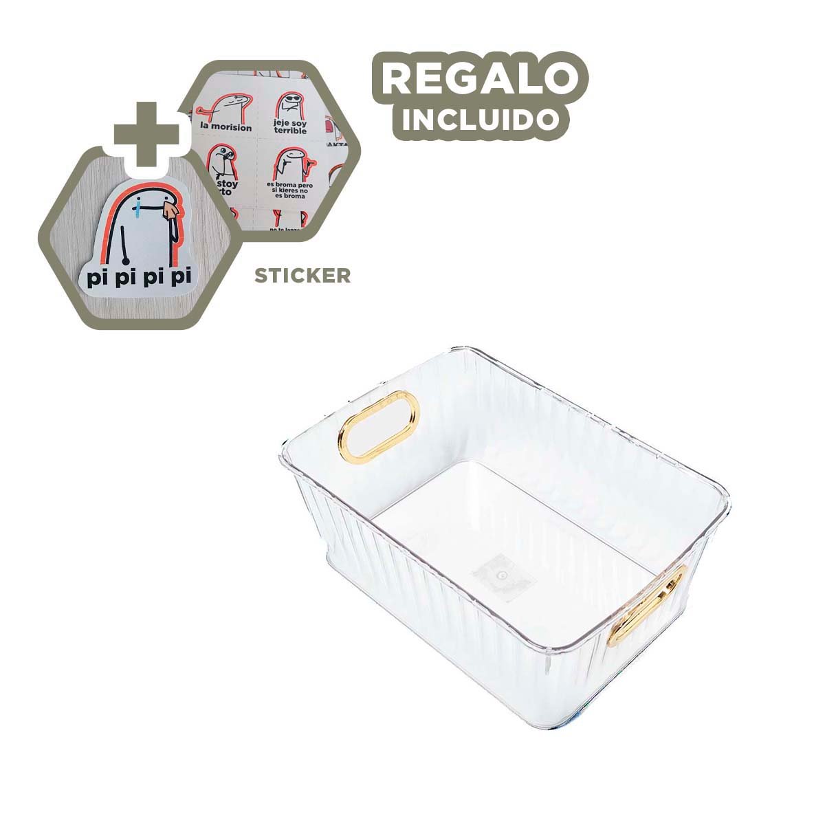 BANDEJITA MODERNA DE ACRILICO RECTANGULAR CON TAPA Y ASAS DORADAS PARA COCINA Y+REGALO STICKER - 1