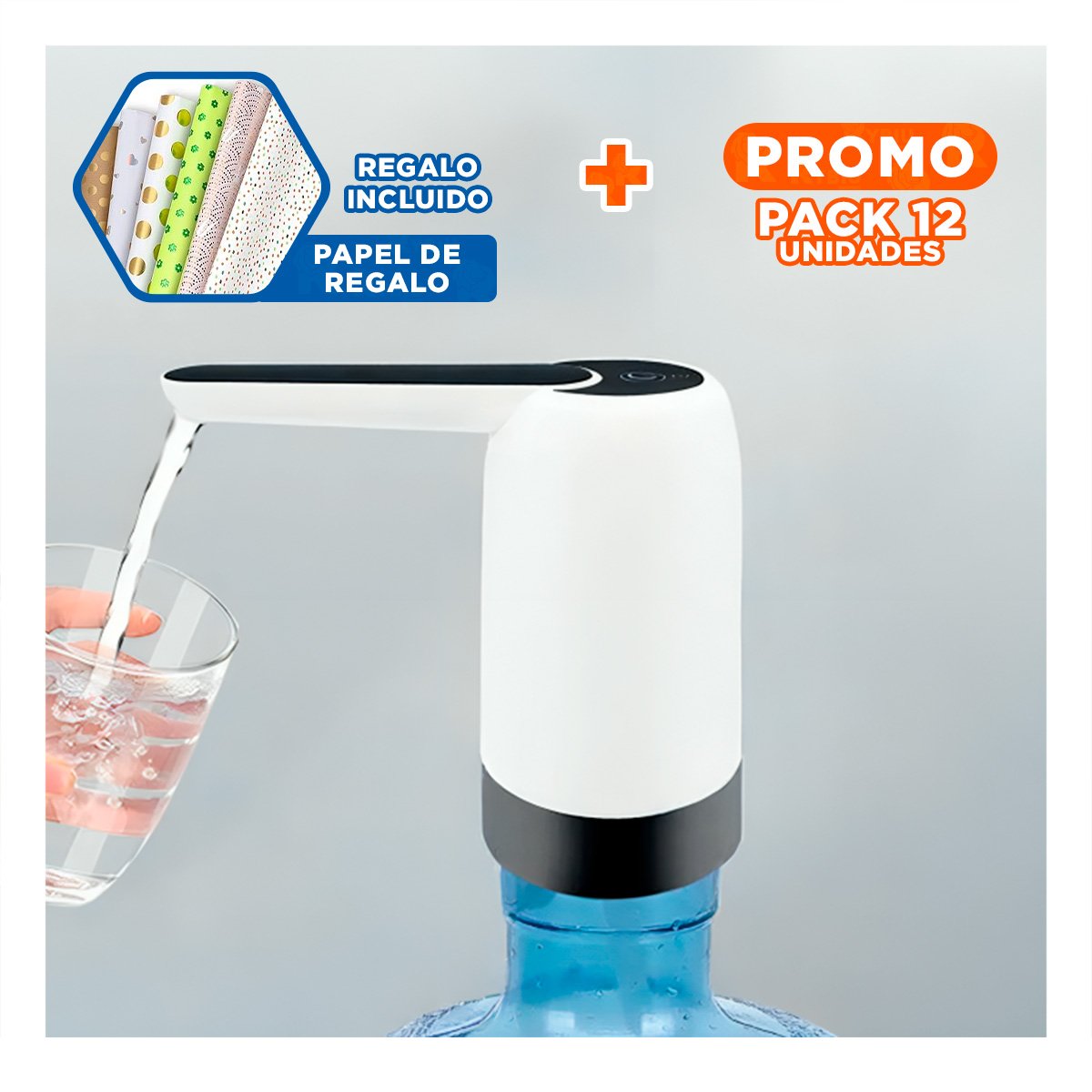 PACK12 EQUIPO PORTATIL DE AGUA ELECTRICO RECARGABLE BLANCO PARA USO DIARIO Y+PAPEL REGALO - 1