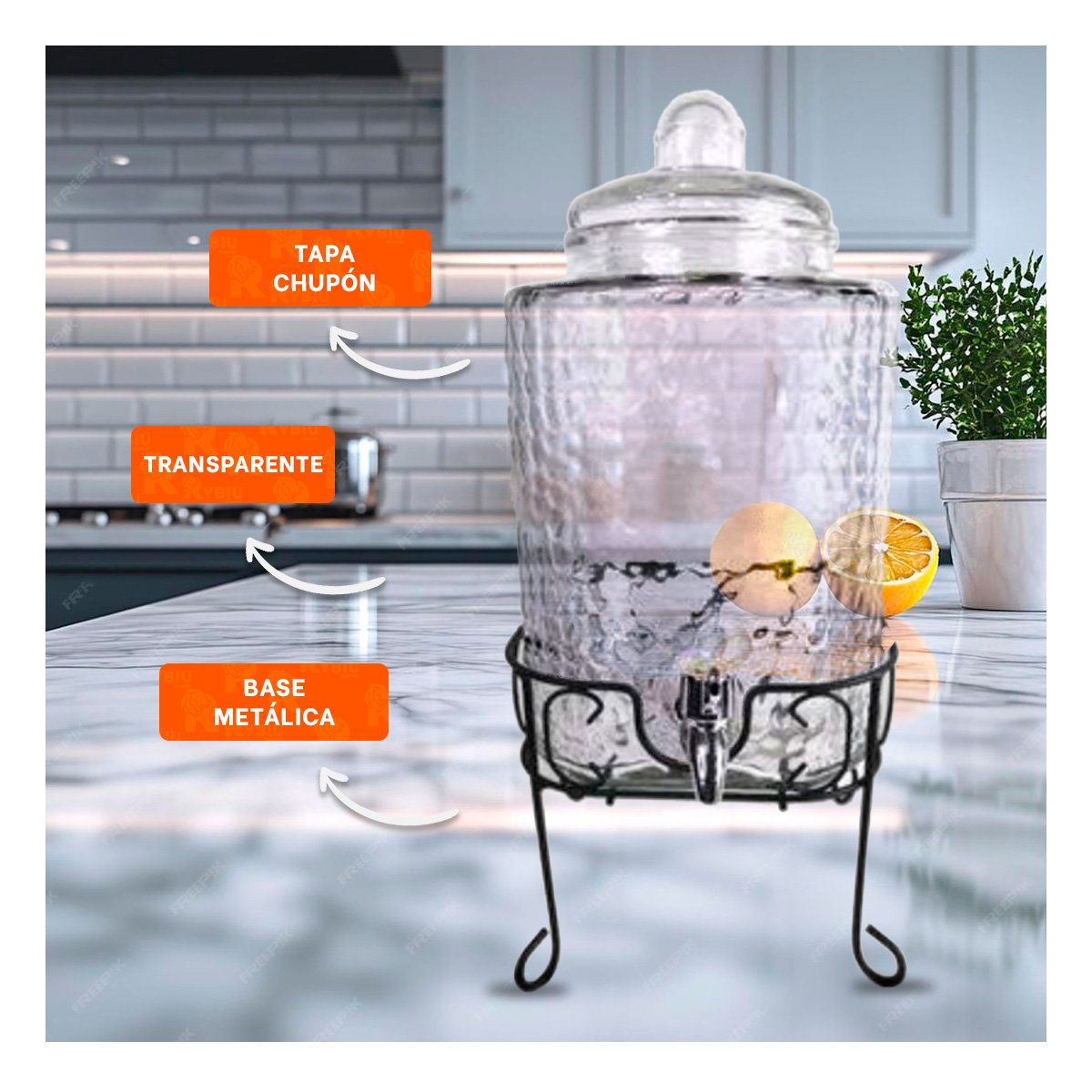 PACK2 ARTICULO DE BEBIDA TRANSPARENTE 6L CON BASE METALICA PARA USO EN CASA - 5