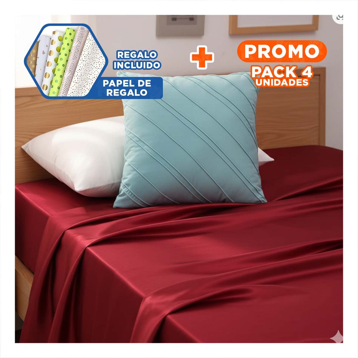 PACK4 FUNDA PARA ALMOHADA DE TERCIOPELO Y DIAGONALES EN COLOR CELESTE CLARO YPAPEL REGALO - 1