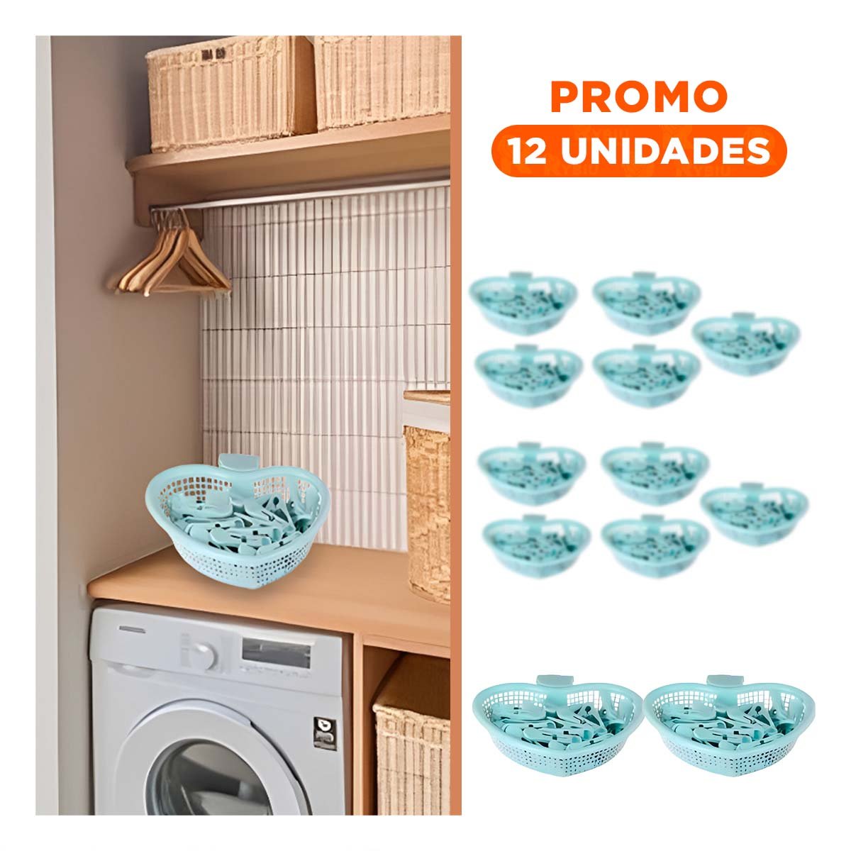 PACK12 CESTO DURABLE VERDE CLARO CORAZON PARA GUARDAR GANCHOS YREGALO STICKER - 1