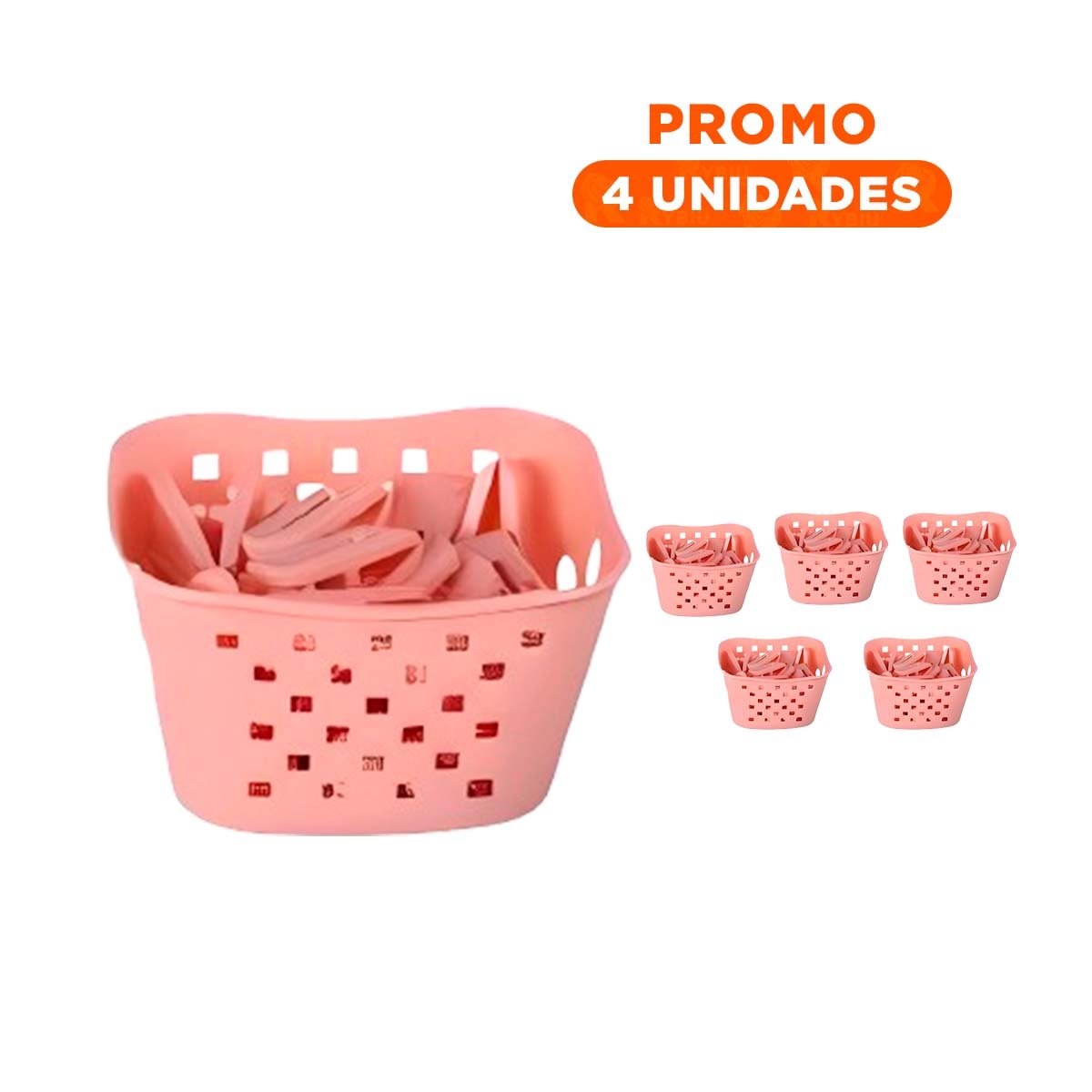 PACK4 RECIPIENTE CUADRADO CON GANCHOS ROSADO CLARO PARA GUARDAR PRENDAS YREGALO STICKER - 1