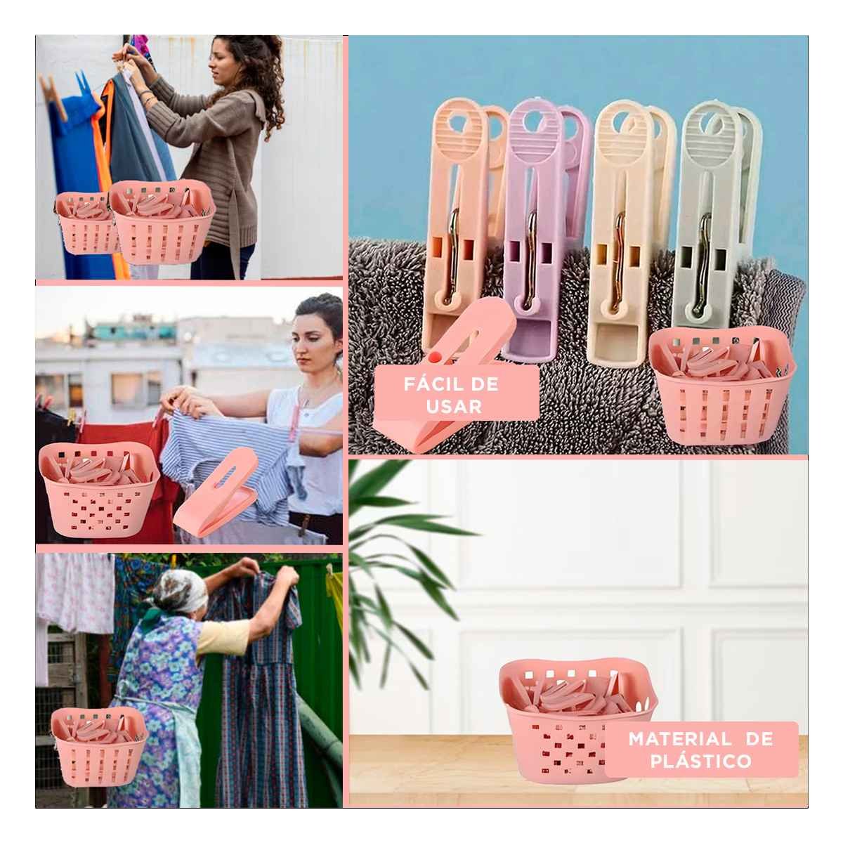 PACK4 RECIPIENTE CUADRADO CON GANCHOS ROSADO CLARO PARA GUARDAR PRENDAS YREGALO STICKER - 2