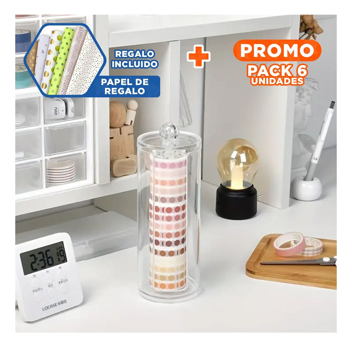 PACK6 RECIPIENTE ACRILICO CON TAPA PARA ALGODON TRANSPARENTE USO ASEO YPAPEL REGALO - 1