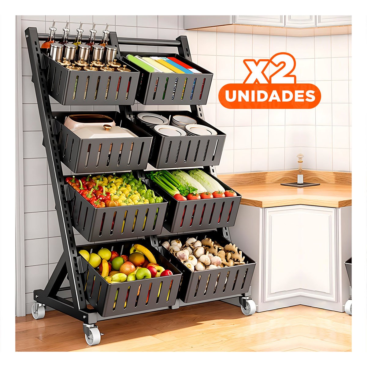 PACK2 MODULO ORGANIZADOR CON 4 NIVELES Y 8 BANDEJAS PARA HOGAR FUNCIONAL NEGRO YREGALO STICKER - 1