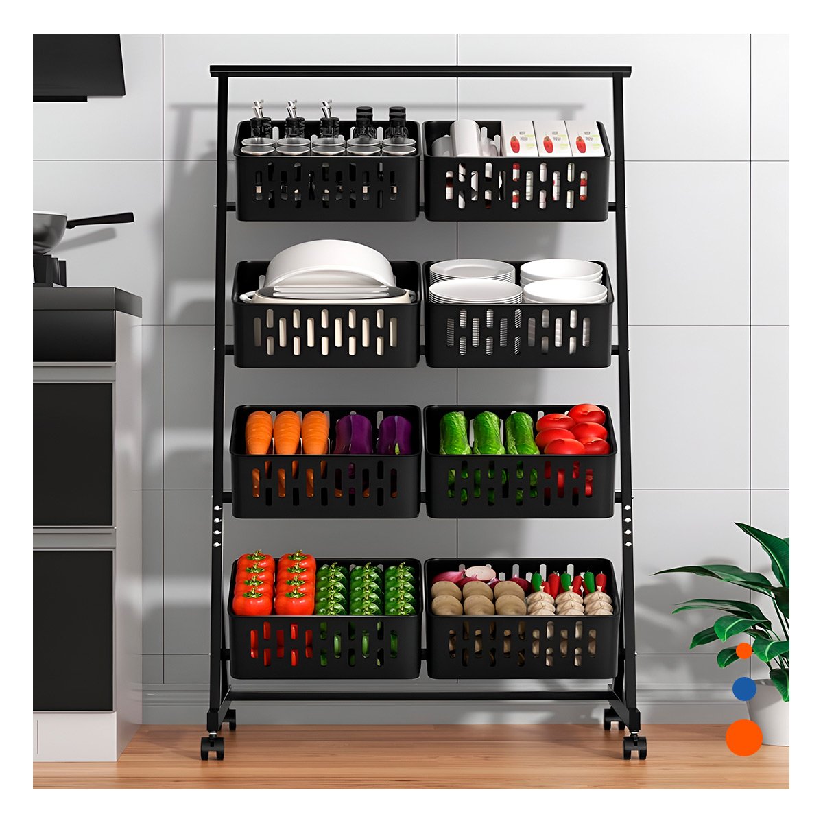 PACK2 MODULO ORGANIZADOR CON 4 NIVELES Y 8 BANDEJAS PARA HOGAR FUNCIONAL NEGRO YREGALO STICKER - 3
