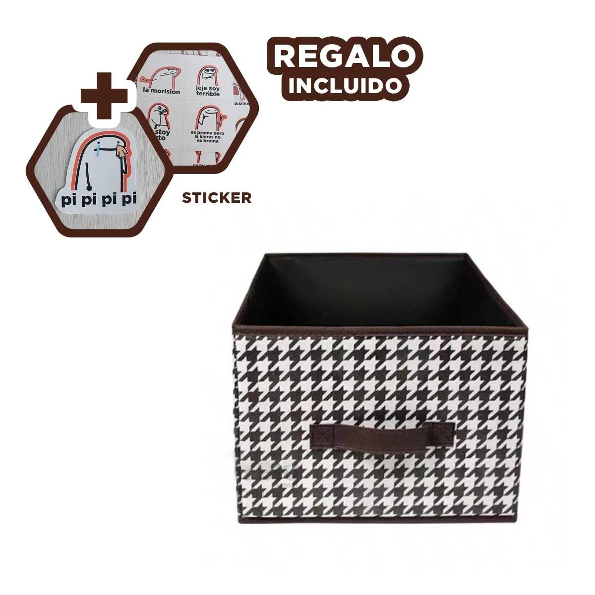 ESTUCHE DE TELA PLEGABLE 40X28X20CM MARRON PATA DE GALLO YREGALO STICKER - 1