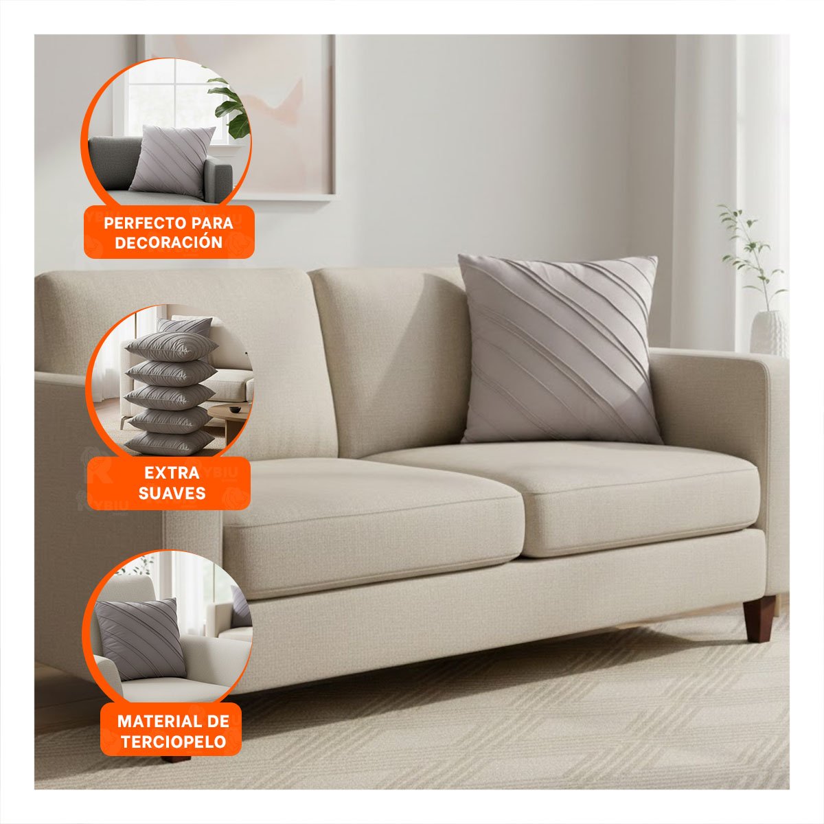 PACK2 FUNDA PARA ALMOHADA CON TERCIOPELO Y DIAGONALES DE COLOR PLOMO CLARO Y+PAPEL REGALO - 5