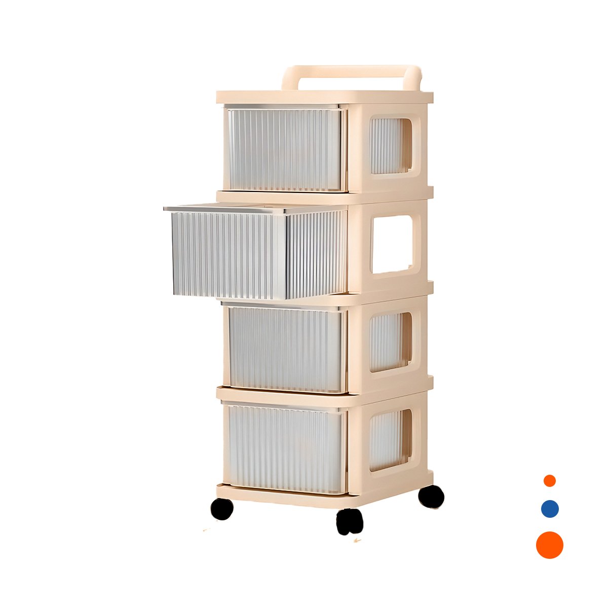 MUEBLE ORGANIZADOR CERRADO CON CAJONES 4 NIVELES Y ASA BEIGE CLARO PRACTICO Y+REGALO STICKER - 3