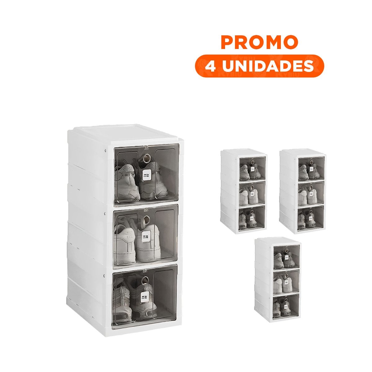 PACK4 ESTANTE DE TRES NIVELES BLANCO CON SISTEMA PLEGABLE Y TAPA NEGRA Y+REGALO STICKER - 1