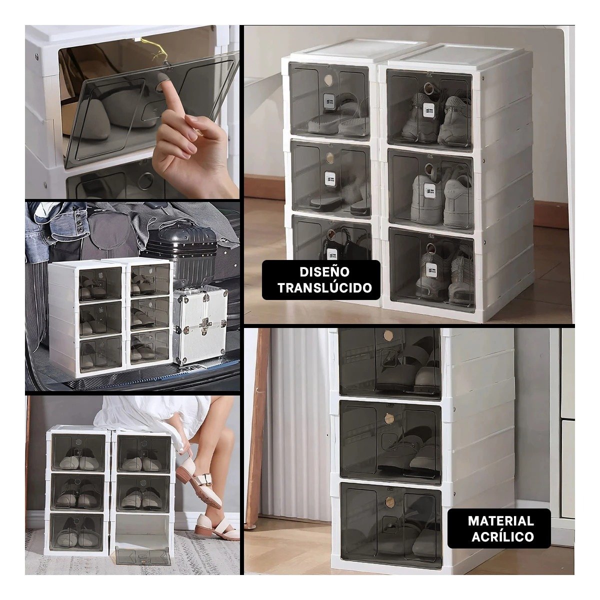 PACK4 ESTANTE DE TRES NIVELES BLANCO CON SISTEMA PLEGABLE Y TAPA NEGRA Y+REGALO STICKER - 2