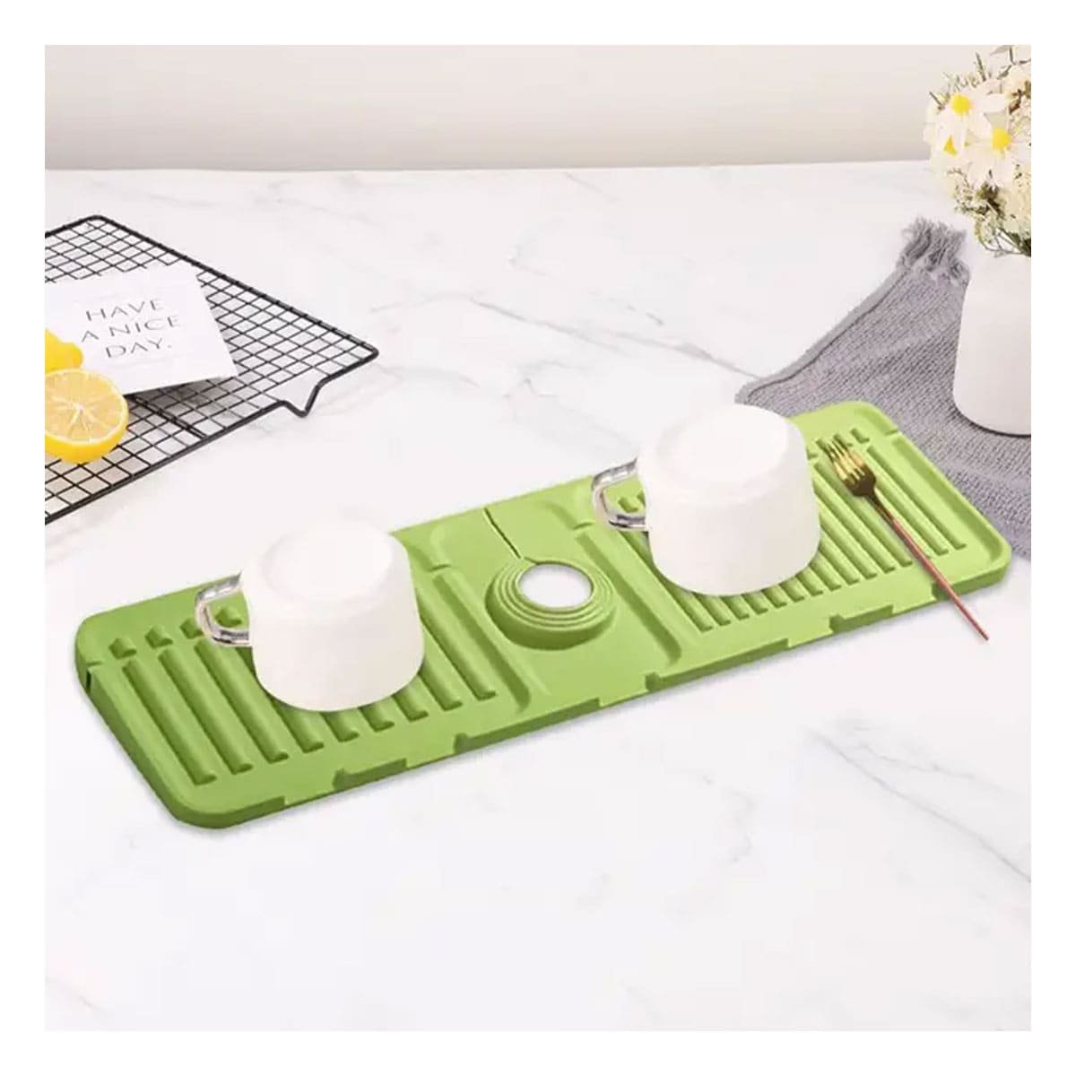 PACK12 BASE FLEXIBLE DE DRENAJE PARA LAVADERO DE SILICONA CON RAYAS VERDE CLARO CASA - 3