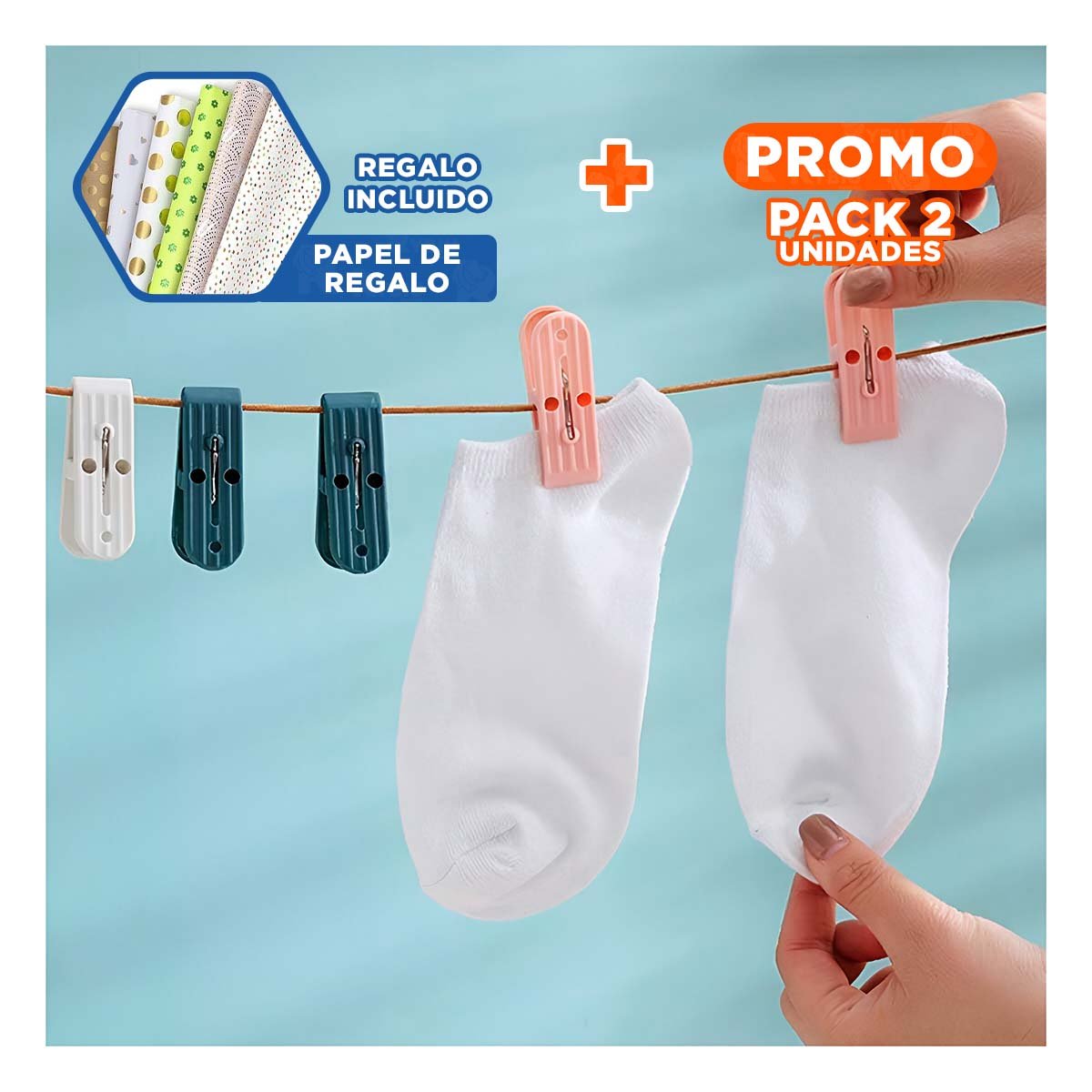 PACK2 ACCESORIO DURABLE ROSADO CLARO REDONDO PARA GANCHOS FACIL DE GUARDAR Y+PAPEL REGALO - 1