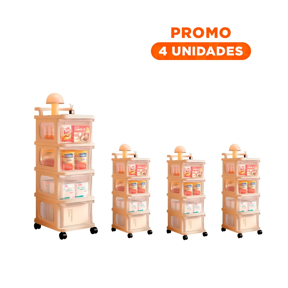 PACK4 UNIDAD DE ALMACENAJE CERRADA CON CAJONES 4 NIVELES BEIGE CLARO HOGAR Y+REGALO STICKER - 1