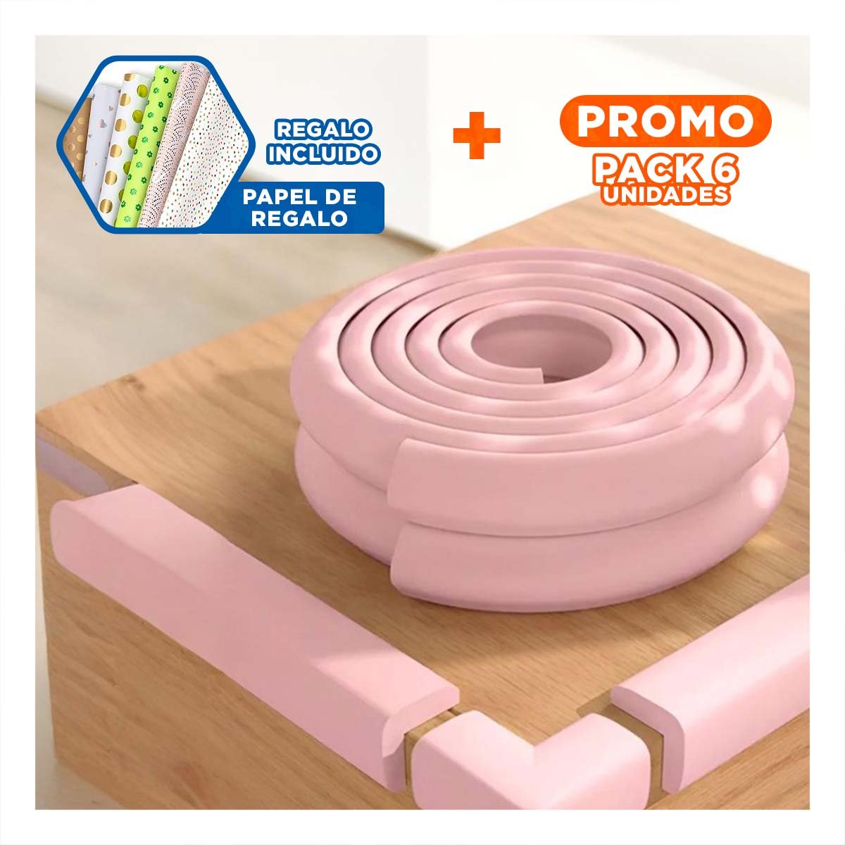 PACK6 ESQUINA ACOLCHADA DE ESPUMA RESISTENTE PARA BORDES DE MUEBLES ROSA Y+PAPEL REGALO - 1