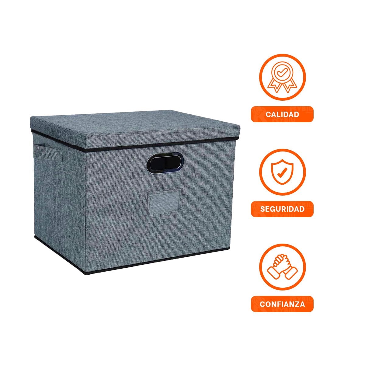CONTENEDOR ORGANIZADOR CON TAPA 40X32X26CM PLOMO JASPEADO PRACTICO Y+LIGAS REGALO - 3