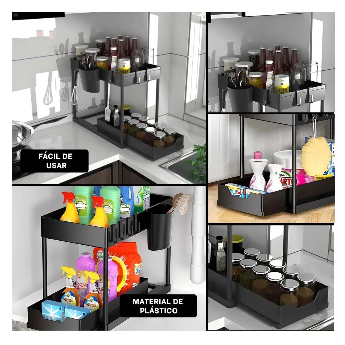 ORGANIZADOR DE COCINA 2 NIVELES CON CAJON INFERIOR DESLIZABLE CON GANCHITOS Y+PAPEL REGALO - 3