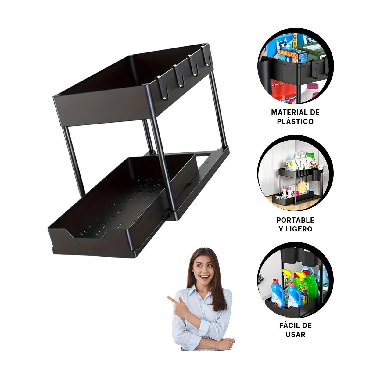 ORGANIZADOR DE COCINA 2 NIVELES CON CAJON INFERIOR DESLIZABLE CON GANCHITOS Y+PAPEL REGALO - 5