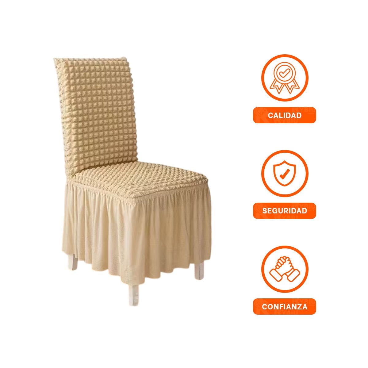 PACK6 FORRO ELASTICA PARA SILLA CON RELIEVE CUADRADO COLOR MARRON CLARO YREGALO STICKER - 2