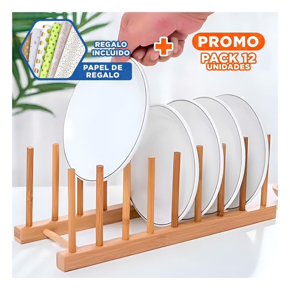 PACK12 MODULO ESTRUCTURADO DE BAMBU CON OCHO DIVISIONES COLOR MADERA Y+PAPEL REGALO - 1