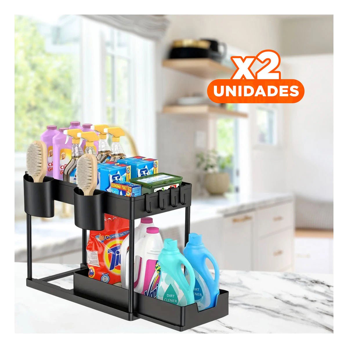PACK2 ALMACENAMIENTO DE COCINA 2 NIVELES CON CAJON INFERIOR DESLIZABLE NEGRO Y+PAPEL REGALO - 1