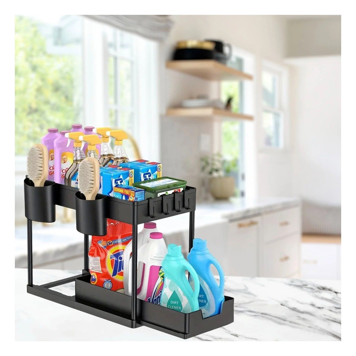 PACK2 ALMACENAMIENTO DE COCINA 2 NIVELES CON CAJON INFERIOR DESLIZABLE NEGRO Y+PAPEL REGALO - 2