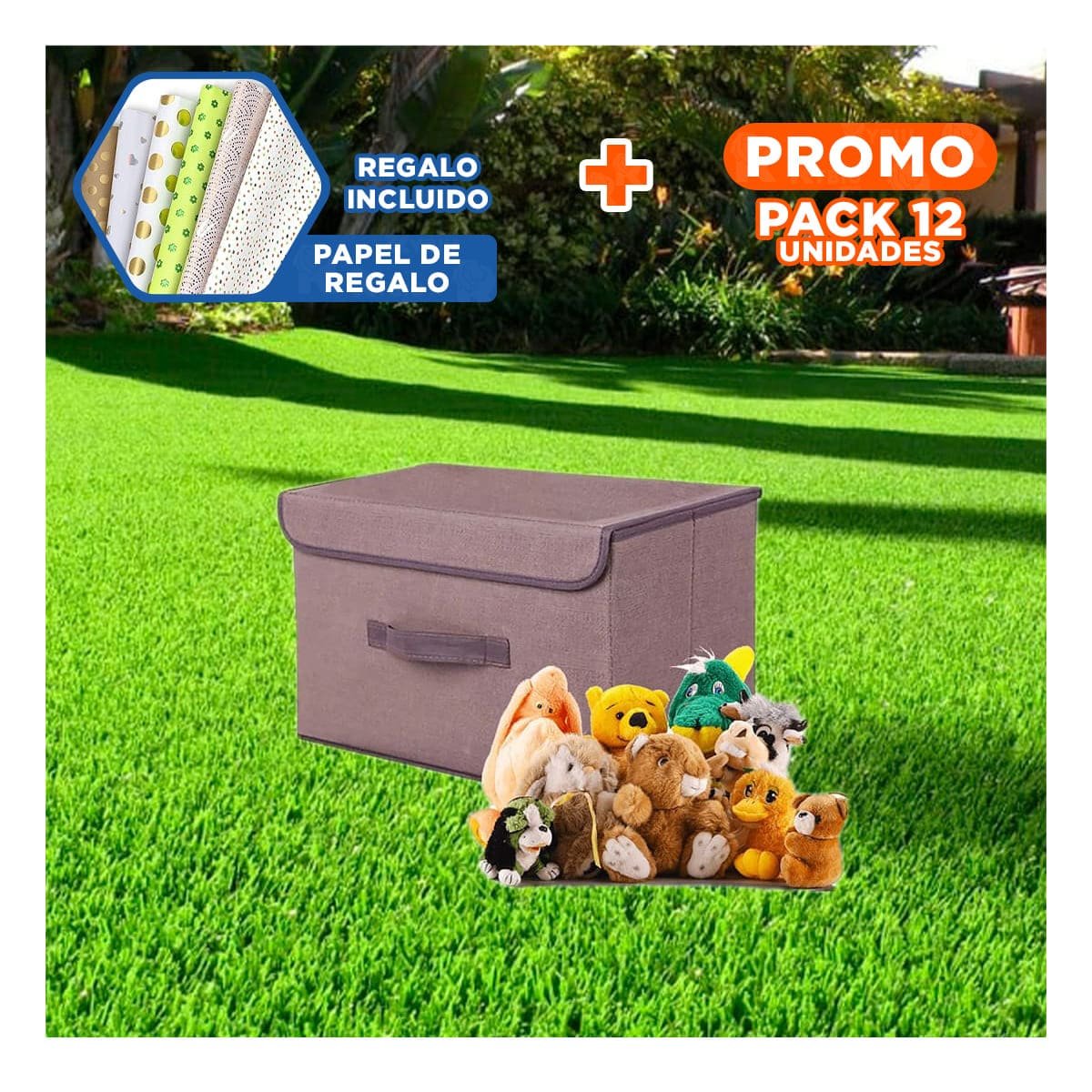 PACK12 CAJA MULTIUSO DE TELA 25X19X16CM MARRON CON BORDE MARRON PARA ROPA YPAPEL REGALO - 1