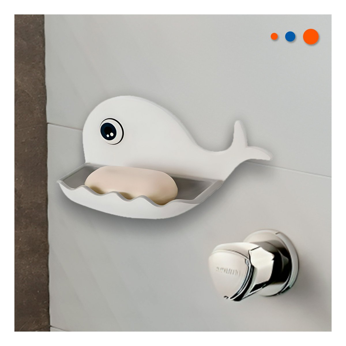 PACK2 PORTA JABON BALLENA DETALLE ARMONICO PARA HOGAR BLANCO Y PLOMO Y+REGALO STICKER - 3