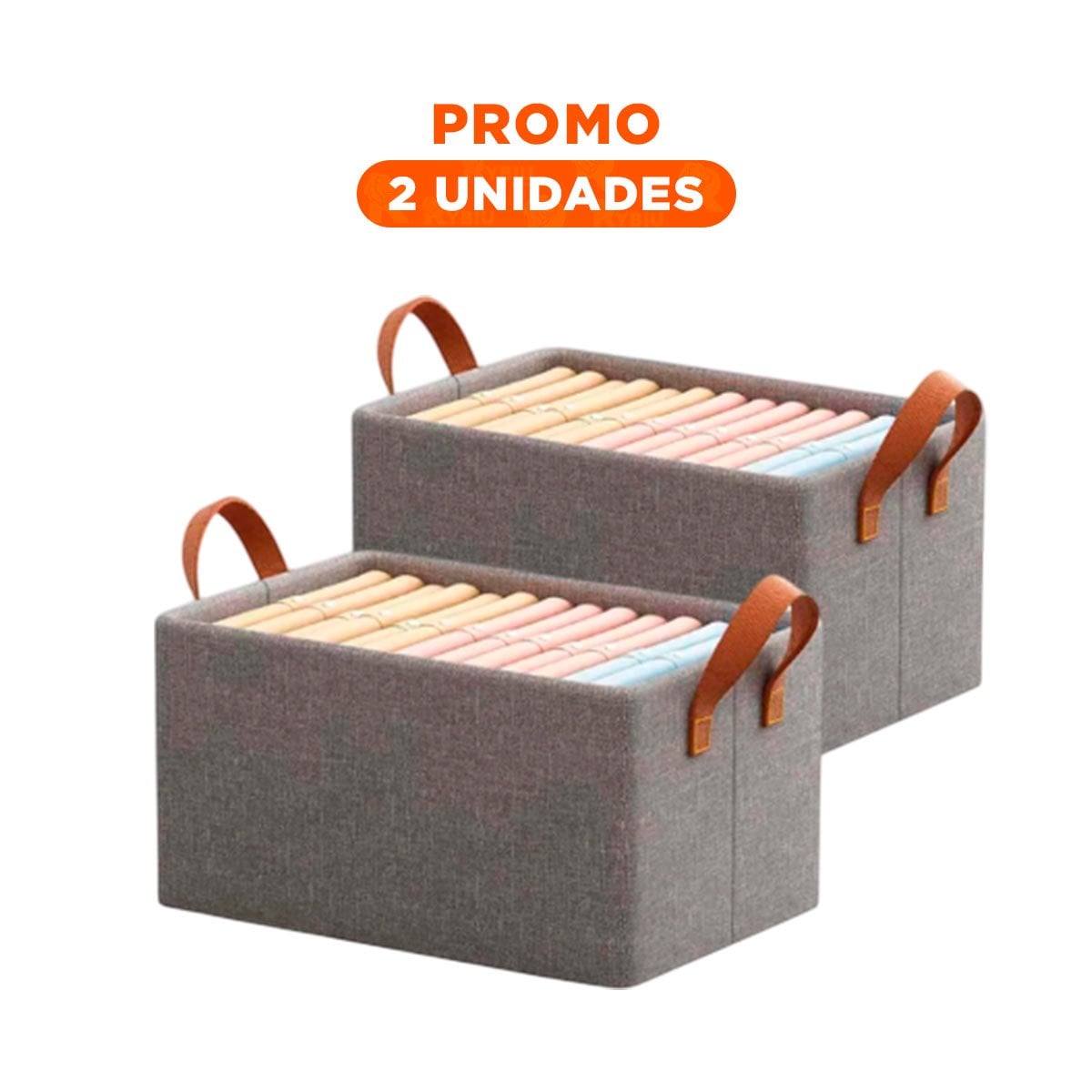 PACK2 COFRE MULTIUSO DE TELA PARA CASA Y OFICINA PLOMO - 1