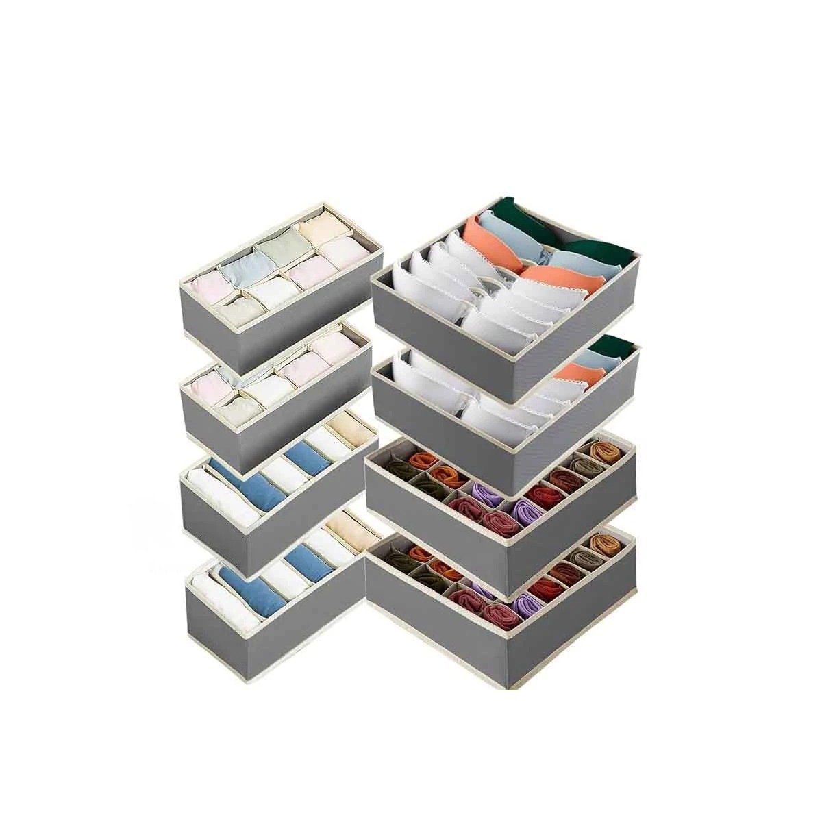 PACK6 CONTENEDOR PARA ORDEN DE ROPA INTERIOR EN CAJON PLOMO Y BEIGE Y+REGALO STICKER - 2