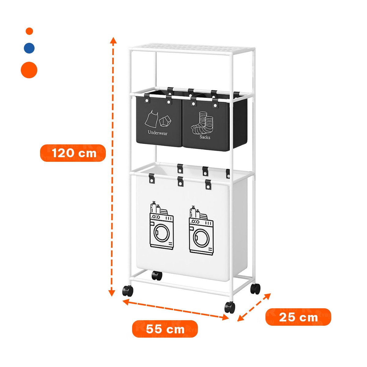 PACK6 SOPORTE ROPA SUCIA 3 NIVELES ORGANIZADOR CON 3 CESTOS BLANCO NEGRO Y+REGALO STICKER - 4