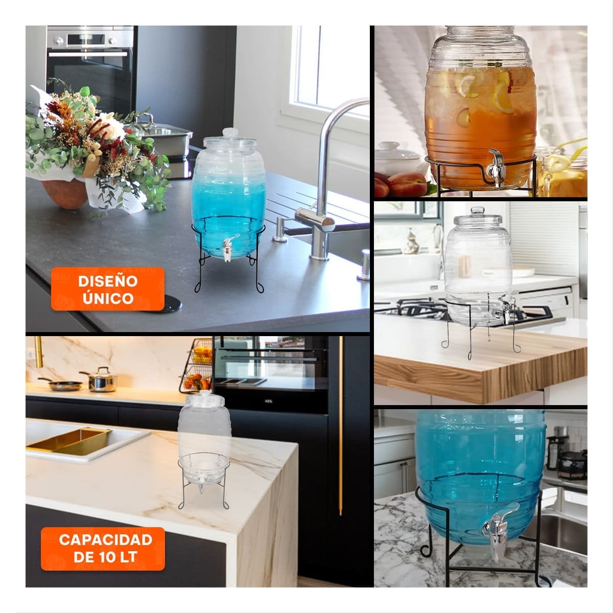 SISTEMA DE BEBIDAS 10L CON BASE METALICA Y TAPA CHUPON TRANSPARENTE CELESTE - 5