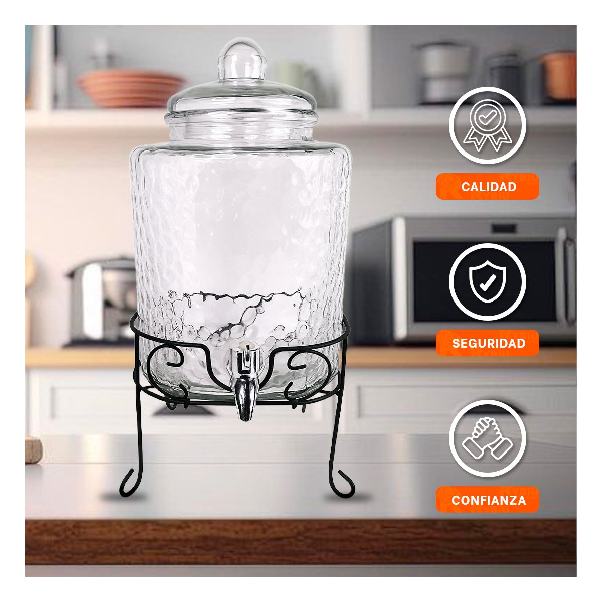 ACCESORIO DE BEBIDA TRANSPARENTE 6L CON BASE METALICA PARA MESA FAMILIAR Y+PAPEL REGALO - 5