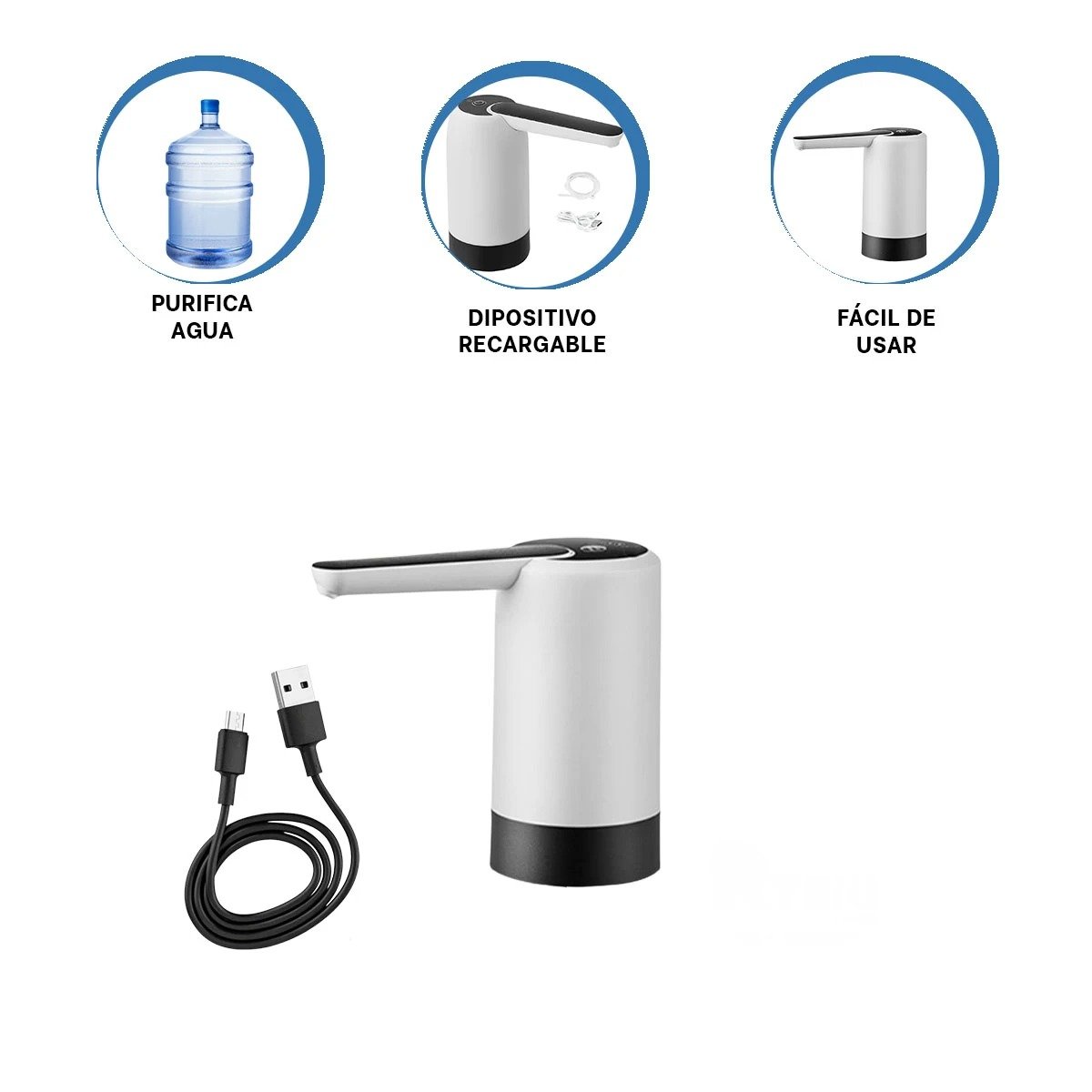 DISTRIBUIDOR PORTATIL DE AGUA ELECTRICO RECARGABLE BLANCO PARA USO DIARIO - 3