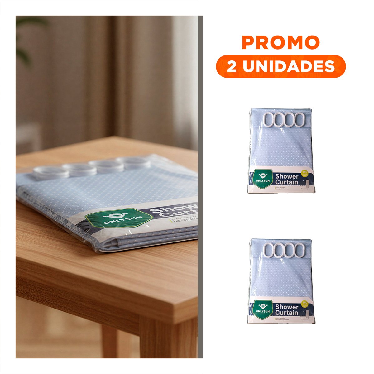 PACK2 CORTINA CELESTE CON PATRON TRIANGULOS PENSADA PARA DUCHA EN 180X180CM - 1