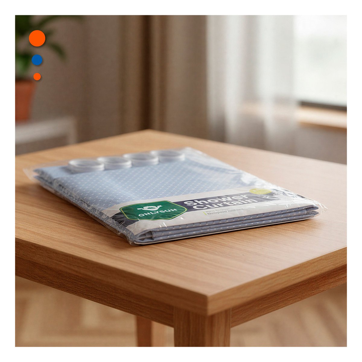 PACK2 CORTINA CELESTE CON PATRON TRIANGULOS PENSADA PARA DUCHA EN 180X180CM - 2