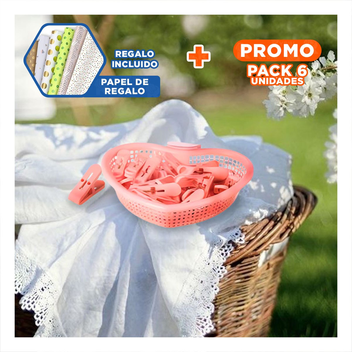 PACK6 RECIPIENTE MODERNO ROSADO CLARO EN FORMA DE CORAZON PARA GUARDAR GANCHOS YPAPEL REGALO - 1