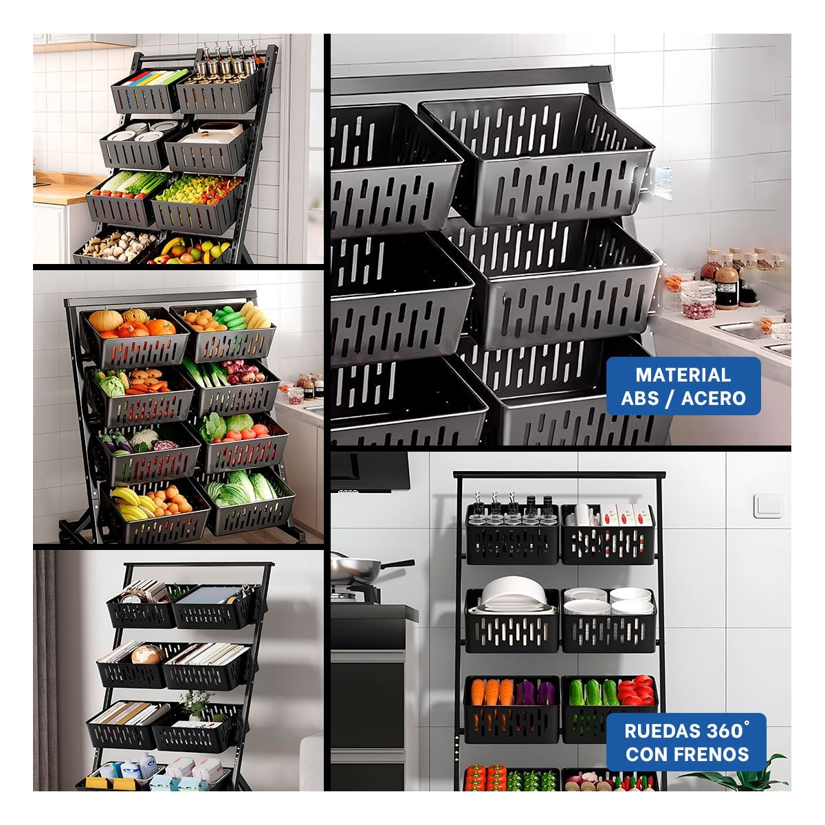 PACK2 MUEBLE ORGANIZADOR CON 4 NIVELES Y 8 BANDEJAS PARA CASA PRACTICA NEGRO YPAPEL REGALO - 3